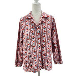 Vintage Lang of Salzburg Womens Small Pajama Shirt Top Flannel Floral Cardinal